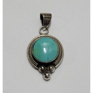 Taxco Sterling Silver Slide Pendant Enhancer Turquoise 925 Mexico 1.3"